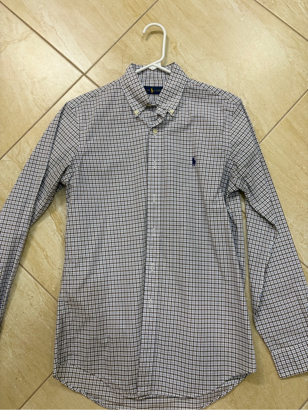 Ralph Lauren White and Blue Windowpane Button-Down Shirt